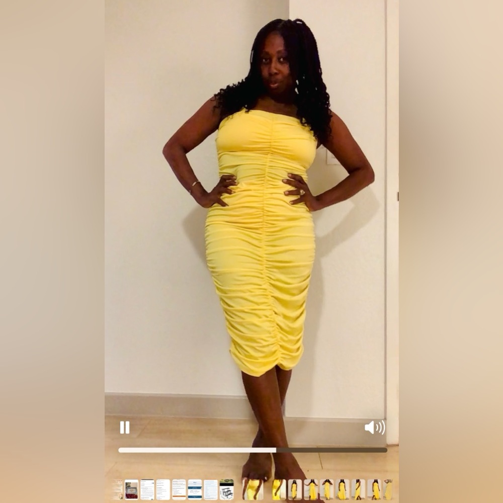 Yellow Ruched Dress - Picture 12 of 14